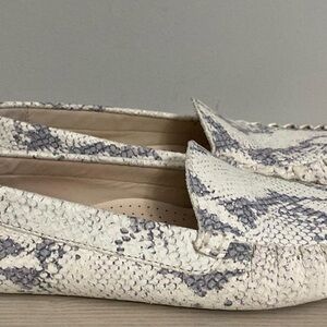 Cole Haan Cream and Gray Snake-Print Moccasins